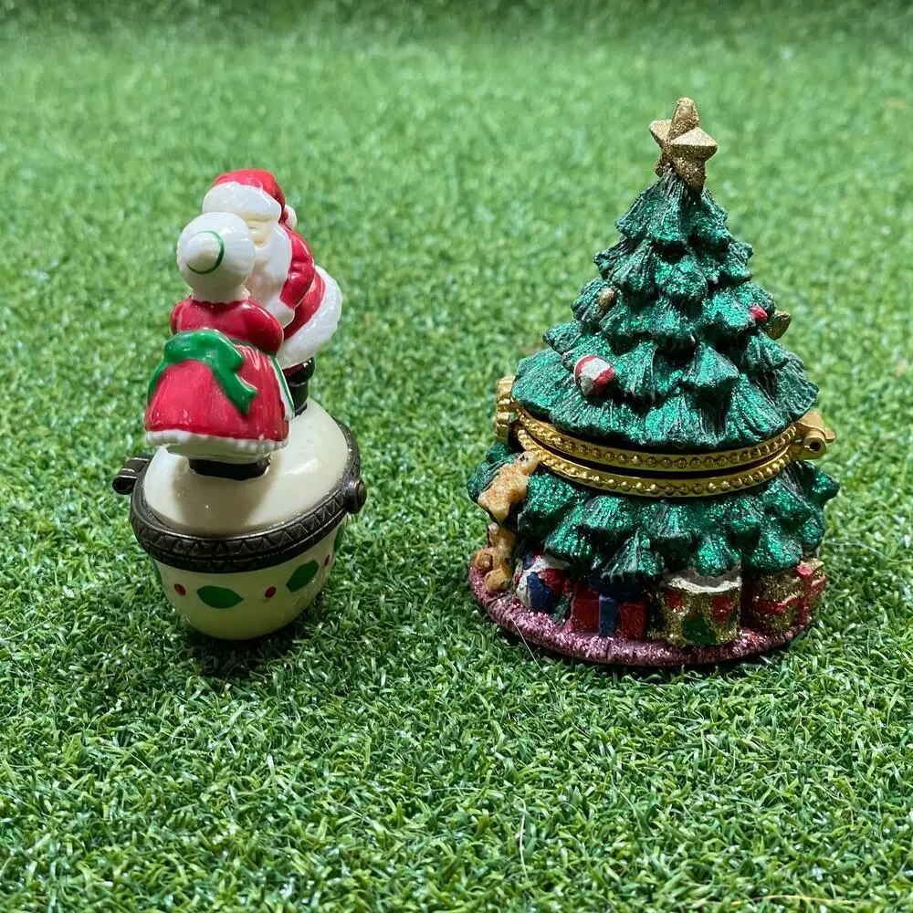 Vintage Lot Decorative Hinged Santa Christmas Tree Tabletop Trinket Box